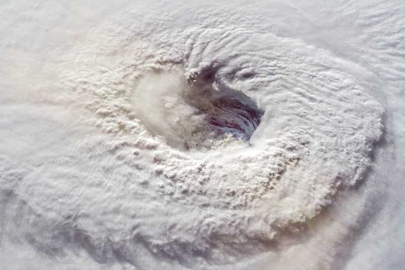 view from above of massive hurricane formation including the eye
